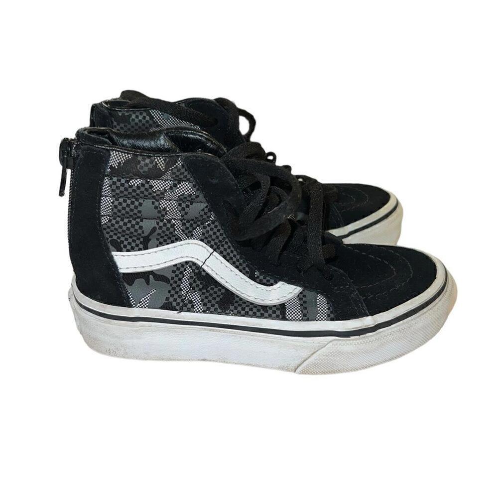 Vans Kids 10.5 Black High Top Sk8-Hi Zip Lace-Up Skate Shoes